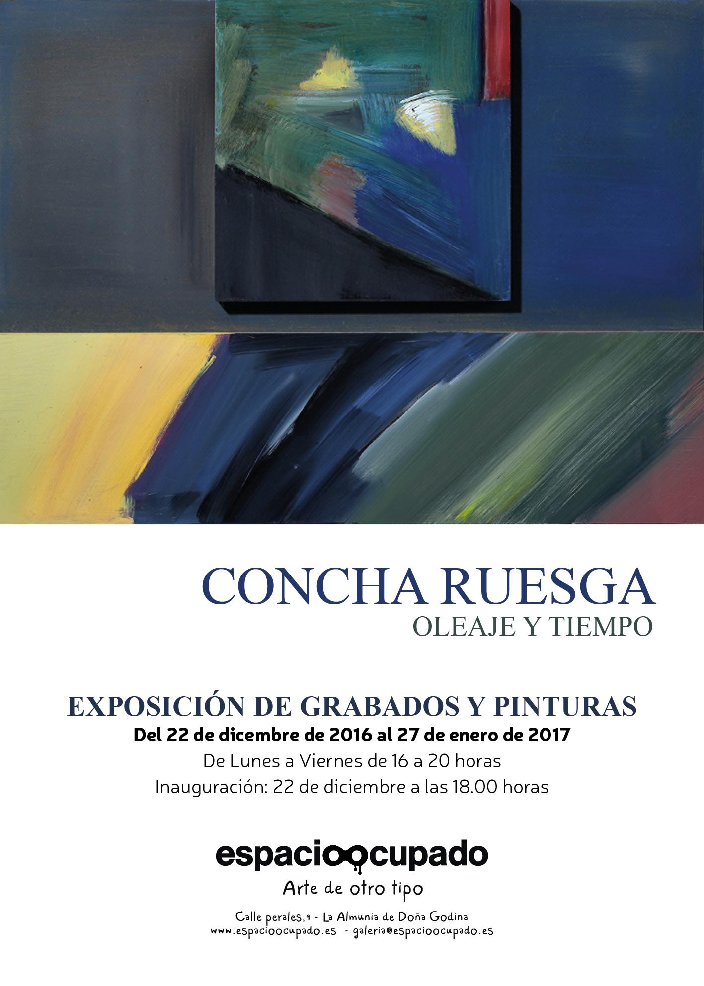 Cartel Exposición de pintura y grabado de Concha Ruesga - Oleaje y Tiempo en Imagina Arte Gráfico